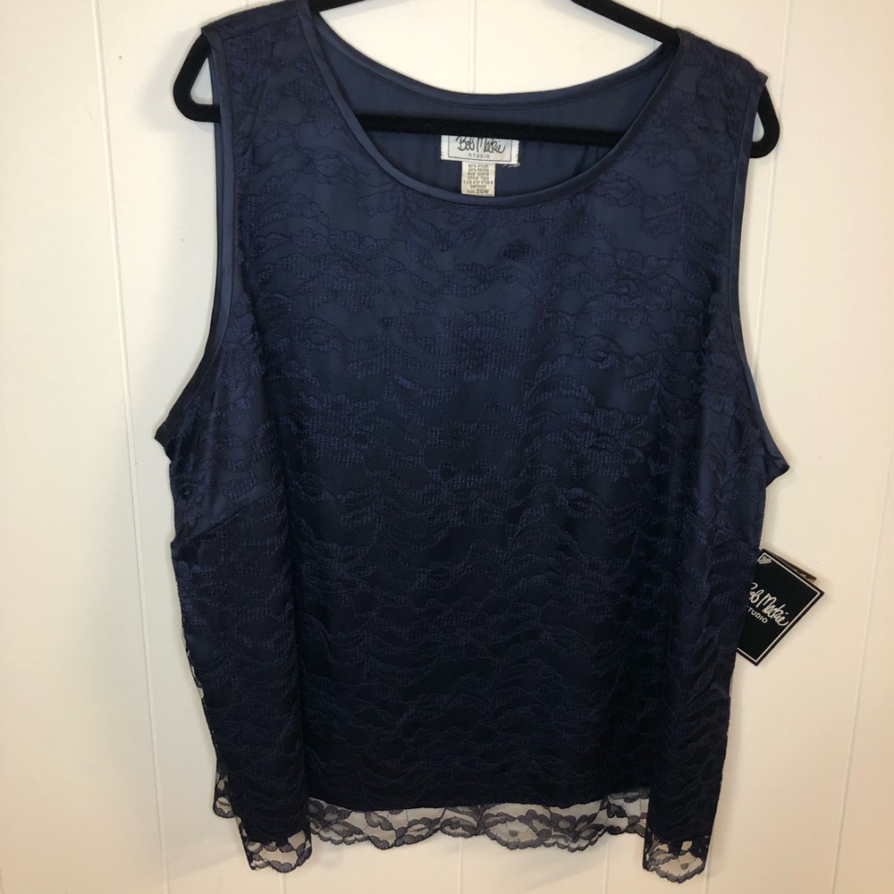 Bob Mackie Navy Lace Overlay Sleeveless Camisole